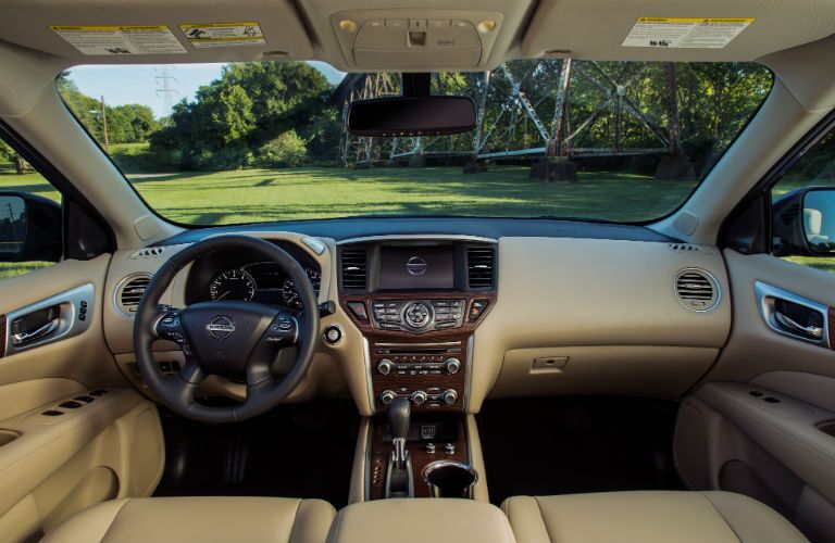 A photo of the dashboard used in the 2020 Nissan Pathfinder.