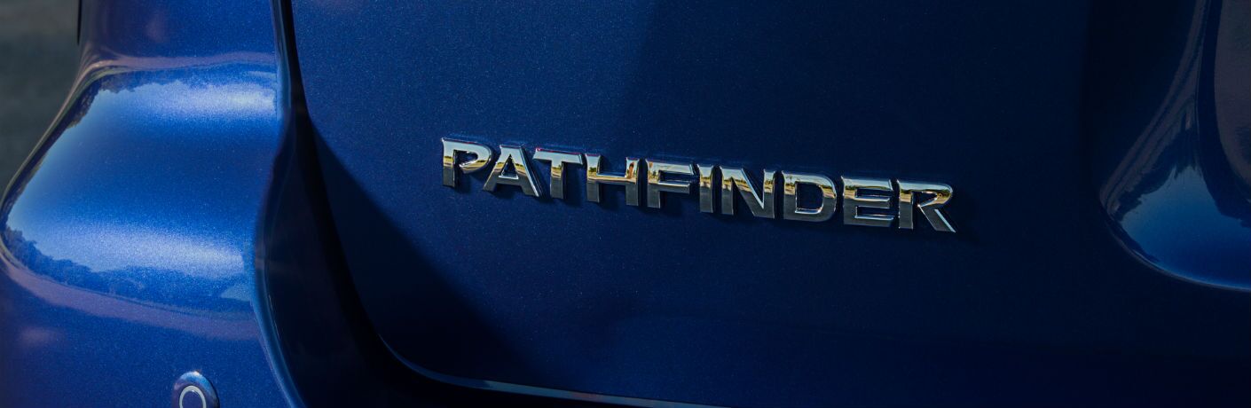 A photo of the Pathfinder badge used on the rear of the 2020 Nissan Pathfinder.
