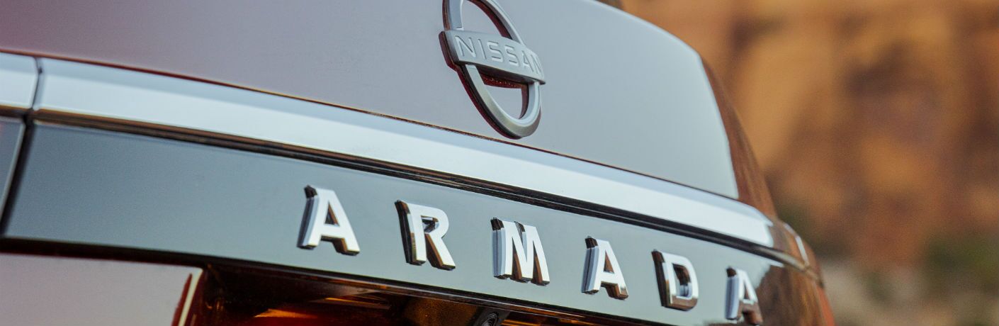 A photo of the Armada badge used on the back of the 2021 Nissan Armada.