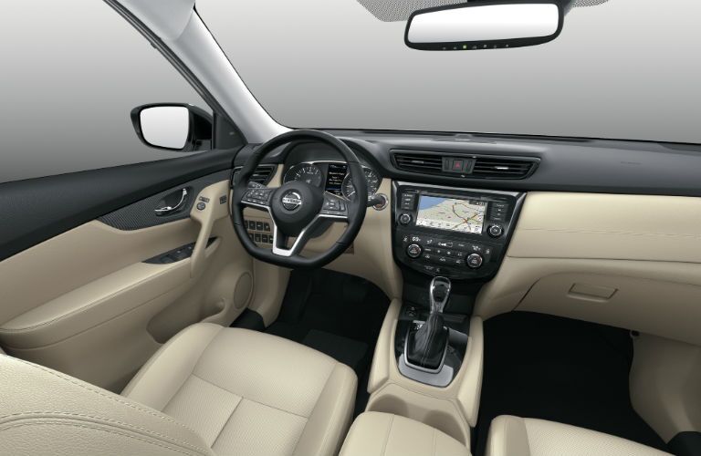 An interior photo of the driver's cockpit in the 2020 Nissan Rogue.