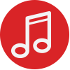 white music note on red background