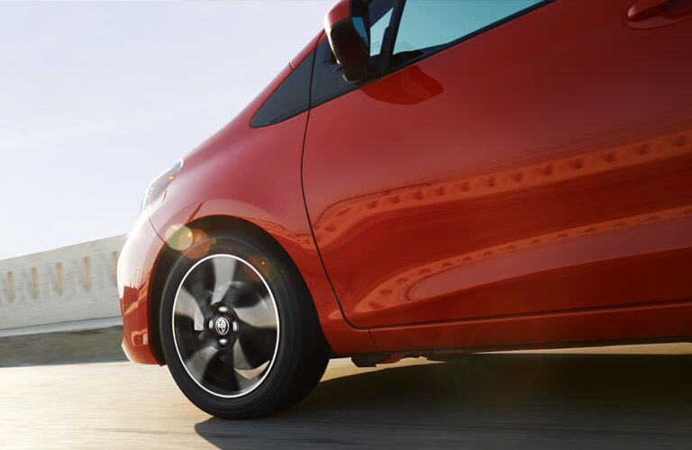 View of the Exterior of 2017 Toyota Yaris in Red Side View of Wheel