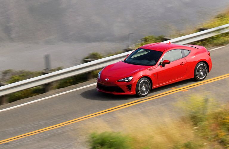 front and side view of red 2019 toyota 86