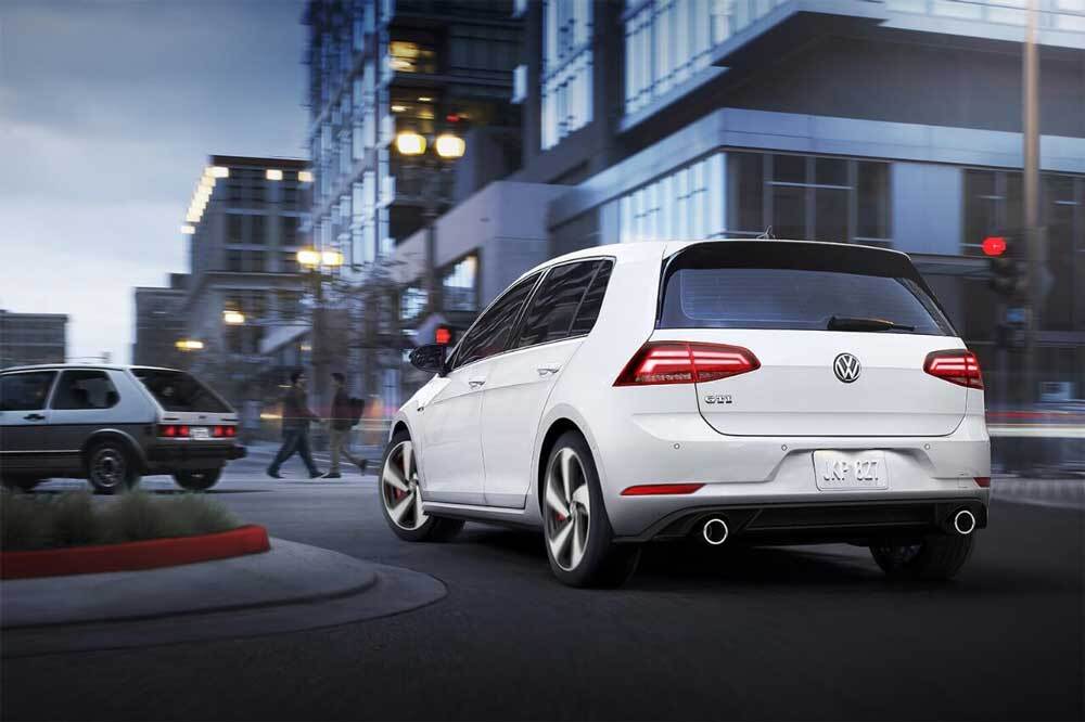 2018 Volkswagen Golf GTI rear view in pure white