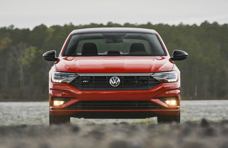 Front profile of orange 2019 Volkswagen Jetta