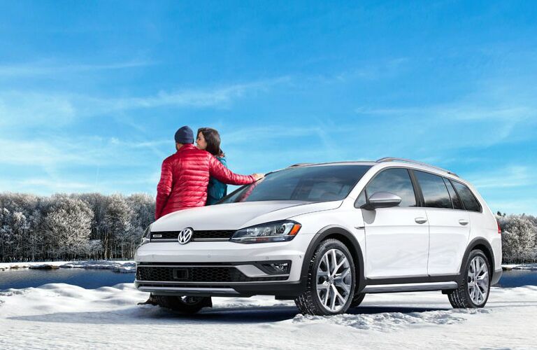 2017 Volkswagen golf alltrack in the snow by a river