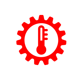 Red gear circle around red thermometer icon