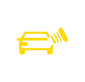 Rear end car outline in yellow with thick yellow lines extending out at an angle