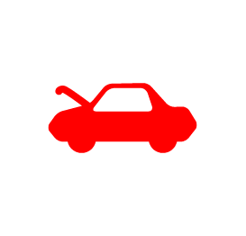 Red car with popped hood