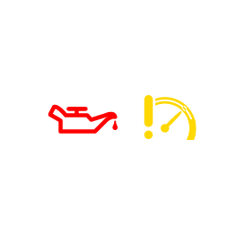 Red oil can yellow exclamation point half circle gauge