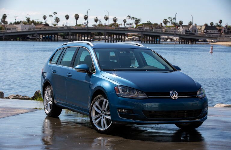 new VW Golf SportWagen exterior blue front grille wheels