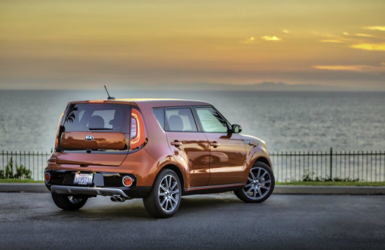 2017 Kia Soul Exclaim Rear End and Side View in Orange