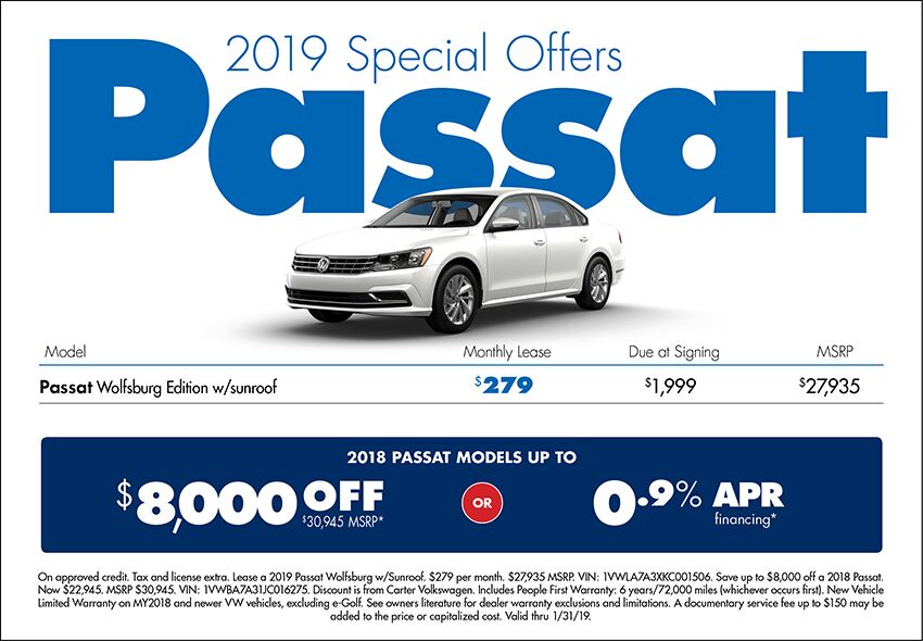 2019 Passat Lease or Purchase Special at Carter Volkswagen In Ballard located in Seattle, WA 2019 Passat Lease or Purchase Special at Carter Volkswagen In Ballard located in Seattle, WA