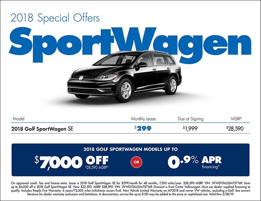 2018 Golf Sportwagen Lease or Sales Special at Carter Volkswagen In Ballard 2018 Golf Sportwagen Lease or Sales Special at Carter Volkswagen In Ballard