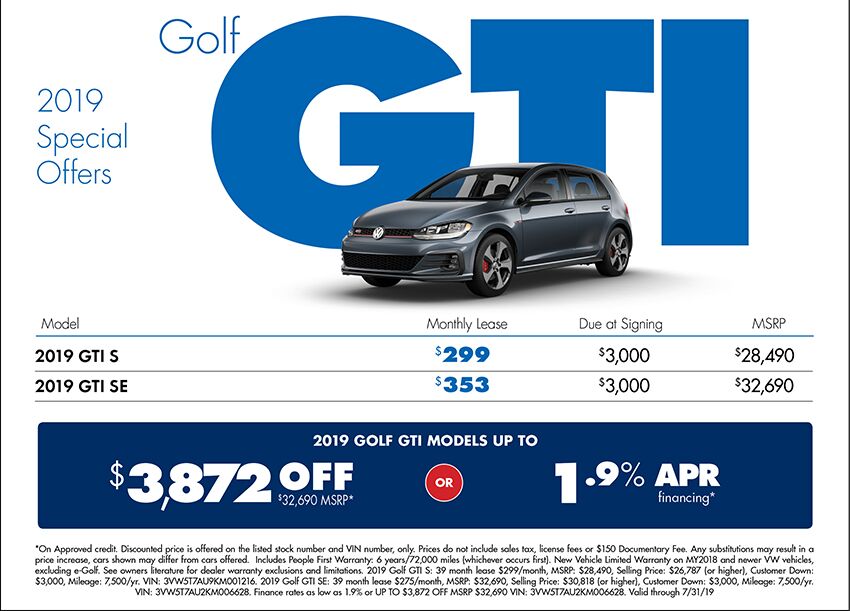 2019 Volkswagen Golf GTI Lease or Purchase Special in Seattle, WA 2019 Volkswagen Golf GTI Lease or Purchase Special in Seattle, WA