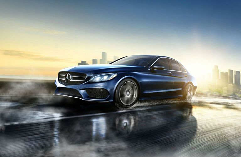 Blue 2016 Mercedes-Benz C-Class Front and Side Exterior