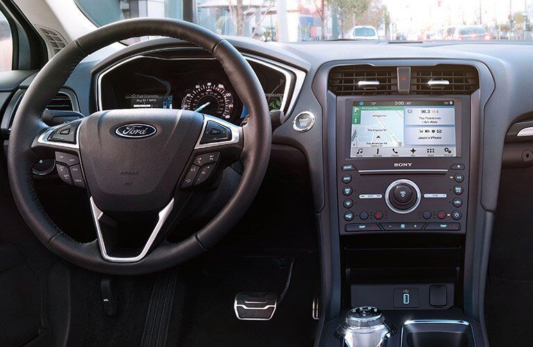 2017 Ford Fusion Hybrid front interior driver dash and display audio