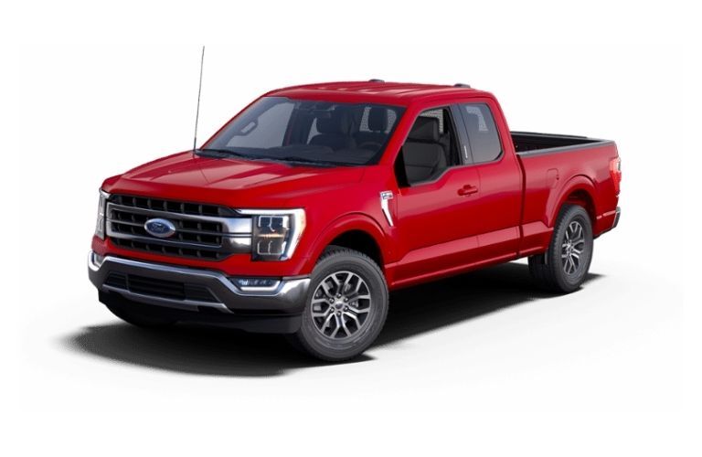 Red 2022 Ford F-150 Lariat on White Background