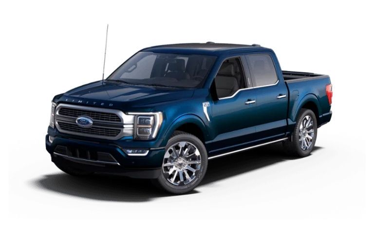 Blue 2022 Ford F-150 Limited on White Background