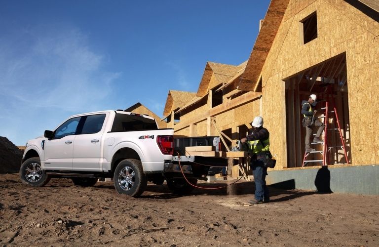 White 2022 Ford F-150 Rear Exterior at a Jobsite