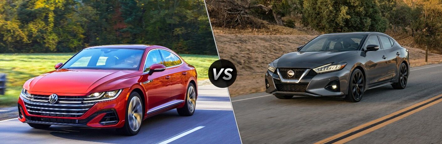 2021 Volkswagen Arteon next to the 2022 Nissan Maxima