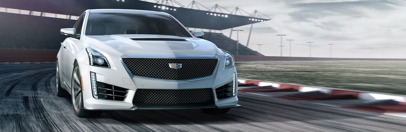 White 2019 Cadillac CTS-V Front Exterior on the Track
