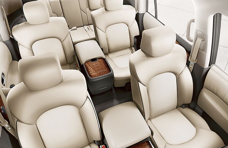 2018 Nissan Armada interior seats seen from front looking back