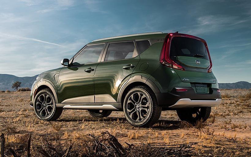 A 2020 Kia Soul in a dry lake bed