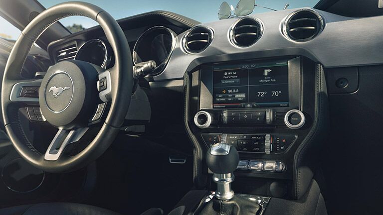 Interior dashboard view of the 2016 Ford Mustang