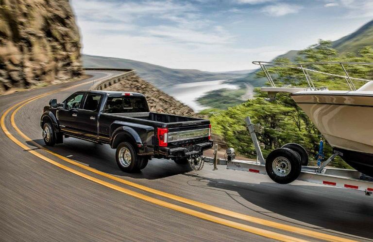 2021 Ford F-450 Super Duty towing a huge boat