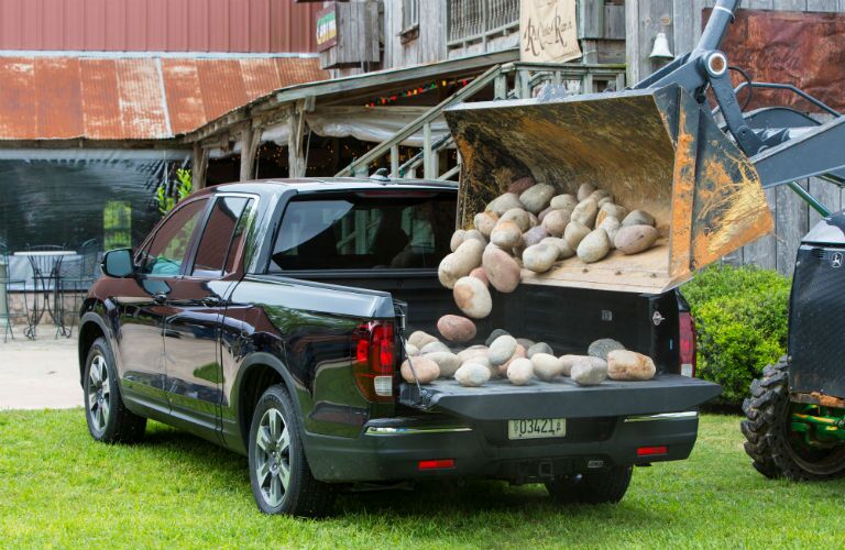 A photo of rocks being placed in the back of the 2019 Honda Ridgeline.