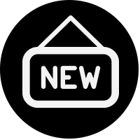 Black dot with a sign that says "new"