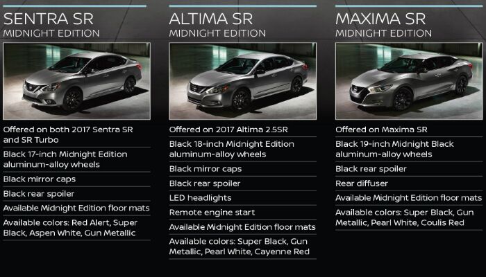 2017 Sentra SR, Altima SR and Maxmia SR Midnight Edition