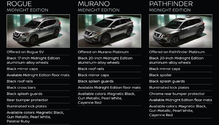 2017 Rogue, Murano and Pathfinder Midnight Edition