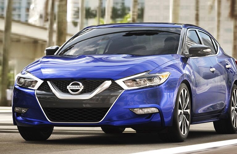 Front view of a blue 2018 Nissan Maxima