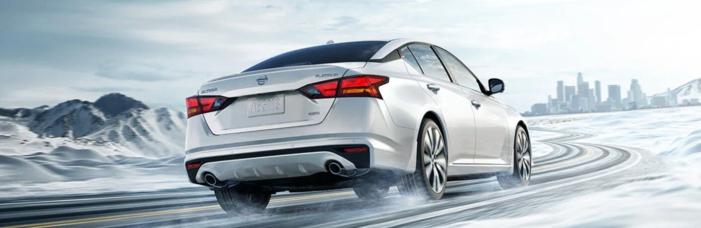 2021 Nissan Altima driving through snow