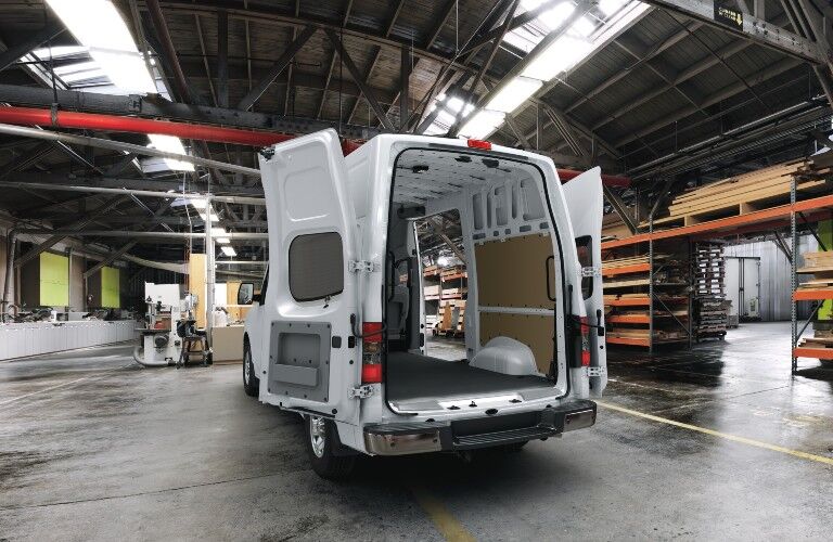 rear doors opened on the 2021 Nissan NV