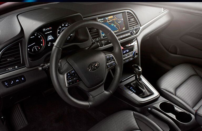 dashboard and steering wheel view of the 2017 Hyundai Elantra