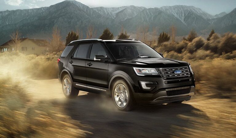 Black Ford Explorer in off-road driving