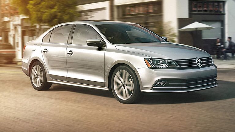front view and LED headlights of vw jetta