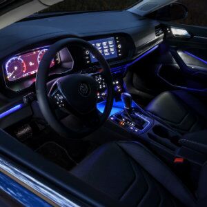 Front dash with color-changing ambient lighting in the 2019 Volkswagen Jetta