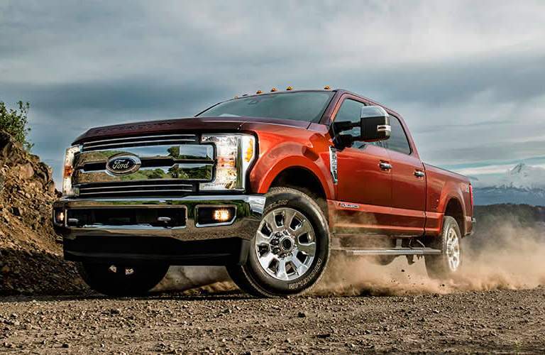 2017 Ford F-350 Red on Gravel Road