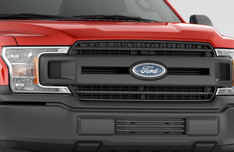 close-up view of the grille of the 2018 Ford F-150 XL