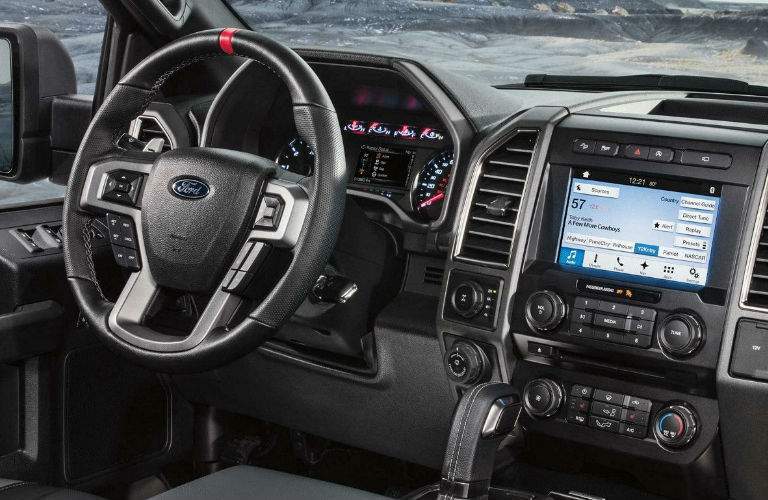 steering wheel and touchscreen of the 2018 Ford F-150