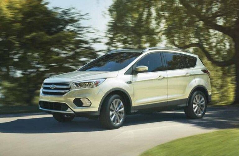 Front driver angle of a white 2019 Ford Escape