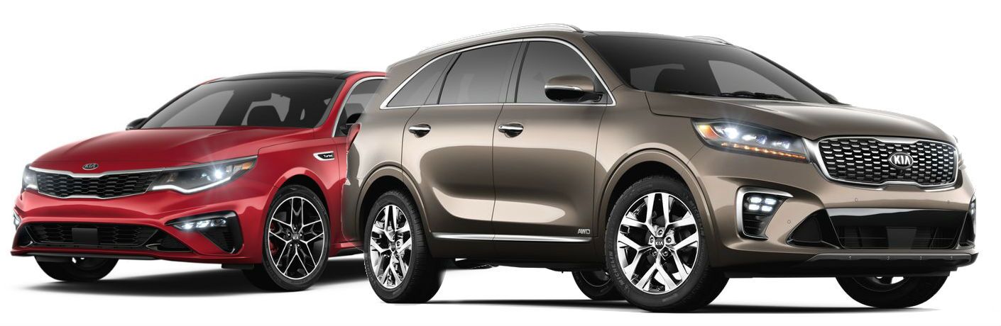 kia optima and Kia Sorento on white background