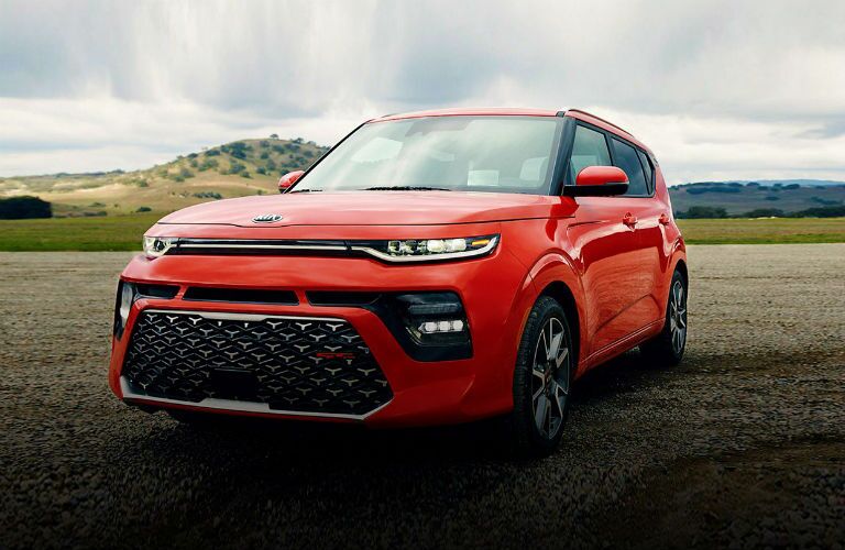 red 2020 kia soul gt turbo front three quarter image