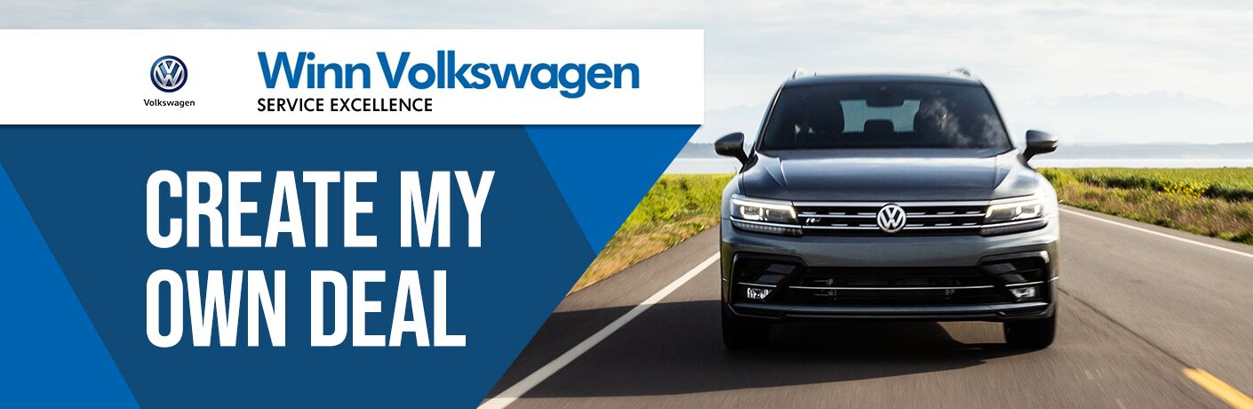 create my own deal tool at Winn Volkswagen with blue VW Tiguan