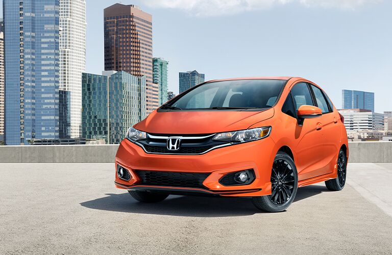 2020 Honda Fit orange exterior front driver side parked on rooftop