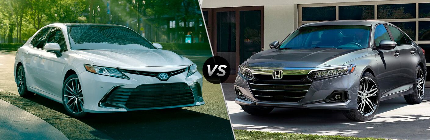 2021 Toyota Camry Exterior Passenger Side Front Profile vs 2021 Honda Accord Exterior Driver Side Front Profile